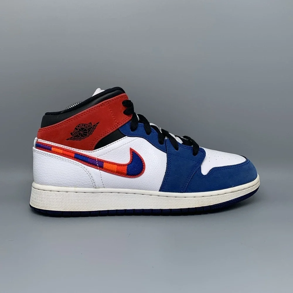 Jordan 1 Mid SE GS Blue Red Basktball Shoes BQ6931-146 Women's Sz 8.5 Men's Sz7Y
